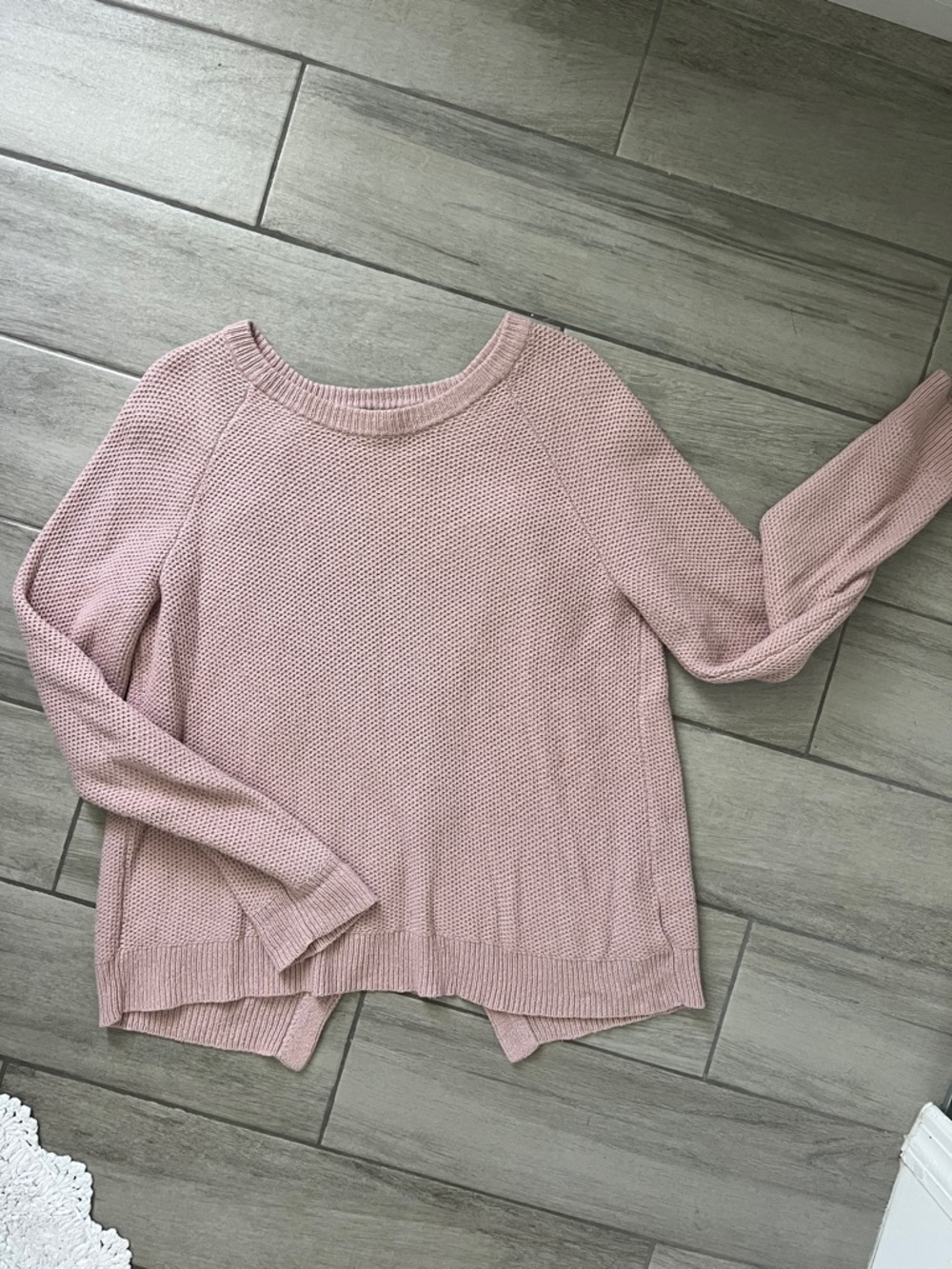Madewell Rosy Pink Crewneck Waffle Knit Sweater w/ Draping Back